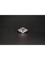 14KY 4.28g 4.29ctw (3.59ctr) Sapphire & Diamond Three Stone Fashion Ring (size 6)