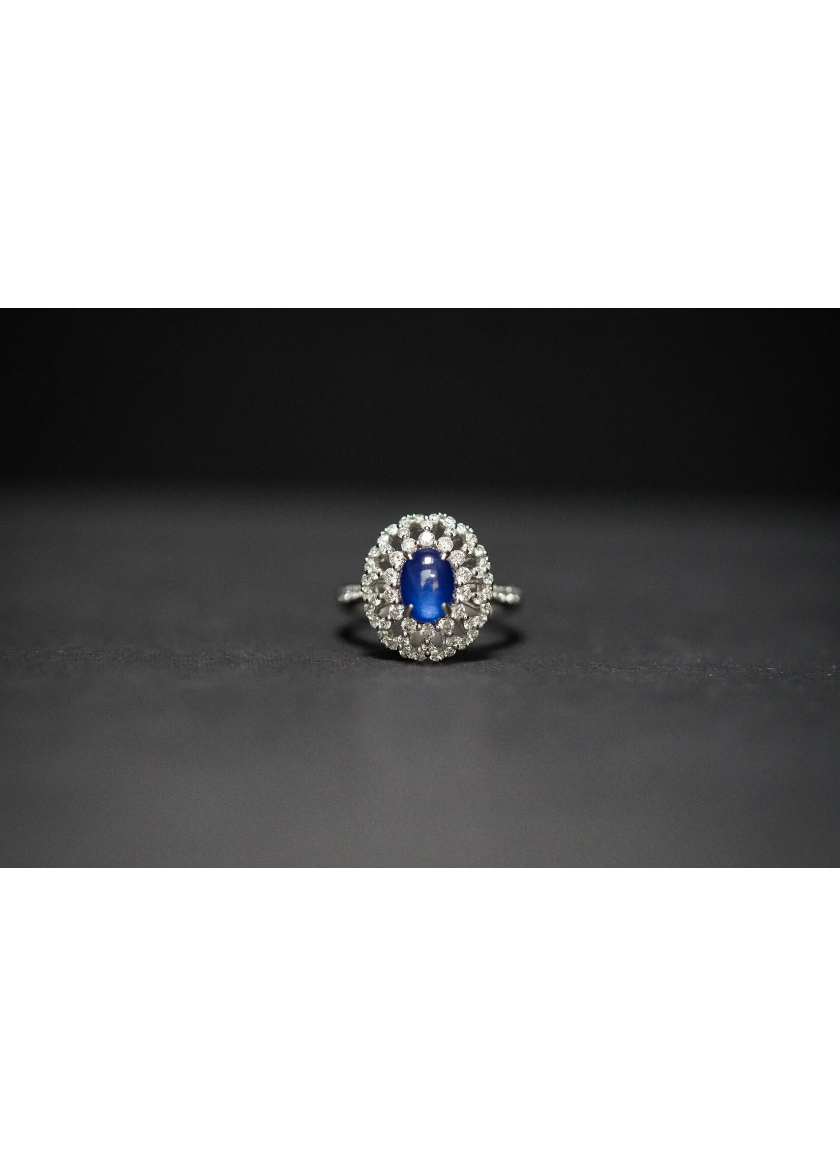14KW 4.3g 2.99ctw (2.11ctr) Sapphire & Diamond Halo Ring (size 7)