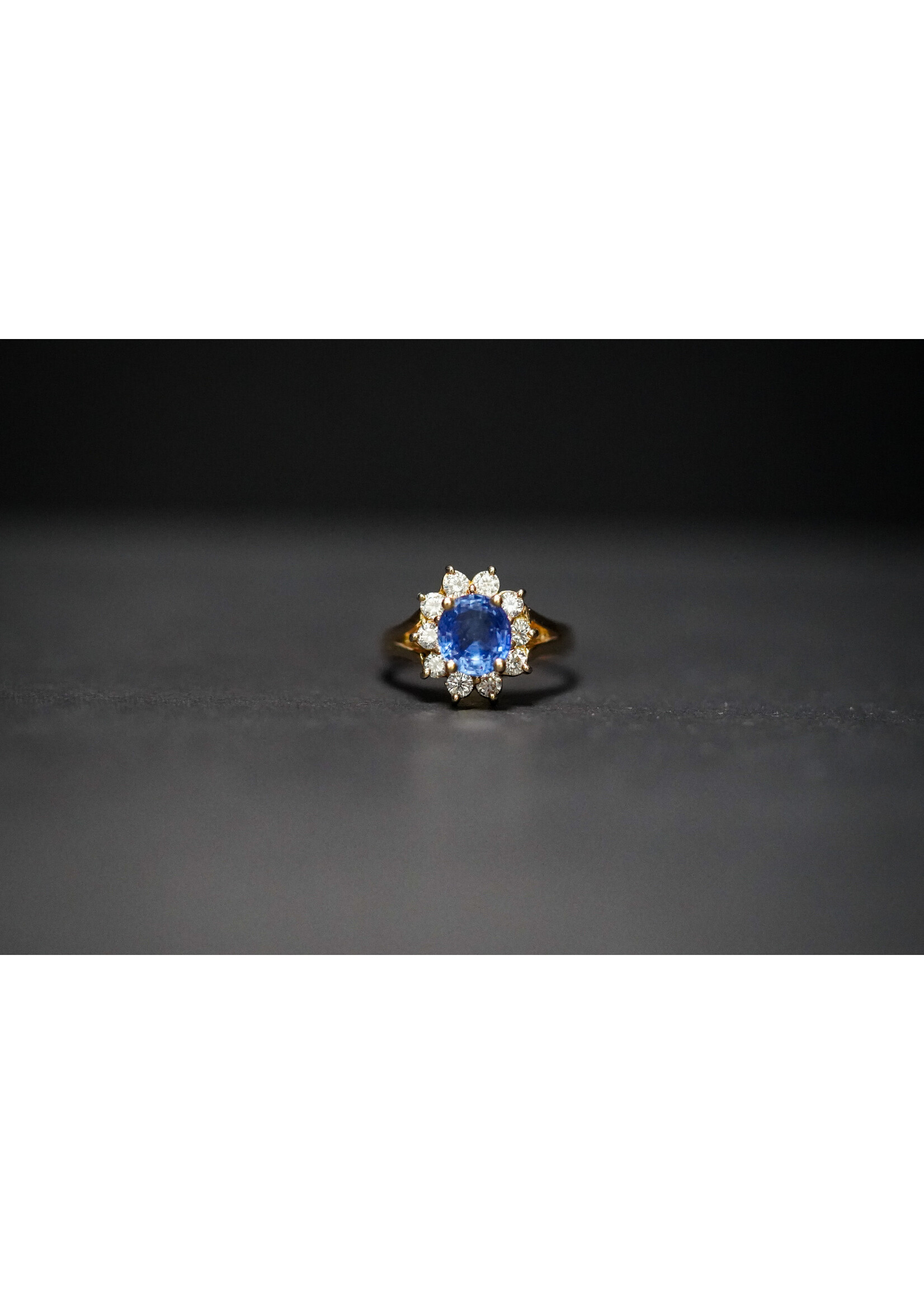 14KY 5.04g 3.35ctw (2.75ctr) Sapphire & Diamond Halo Ring (size 7)