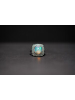 14KW 6.84g .60ctw Sapphire 2.05ct Opal Fashion Double Halo Ring (size 7)
