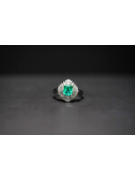 AATT-Platinum 8.4g 2.25ctw (1.40ctr) Emerald & Diamond Estate Ring (size 8.25)