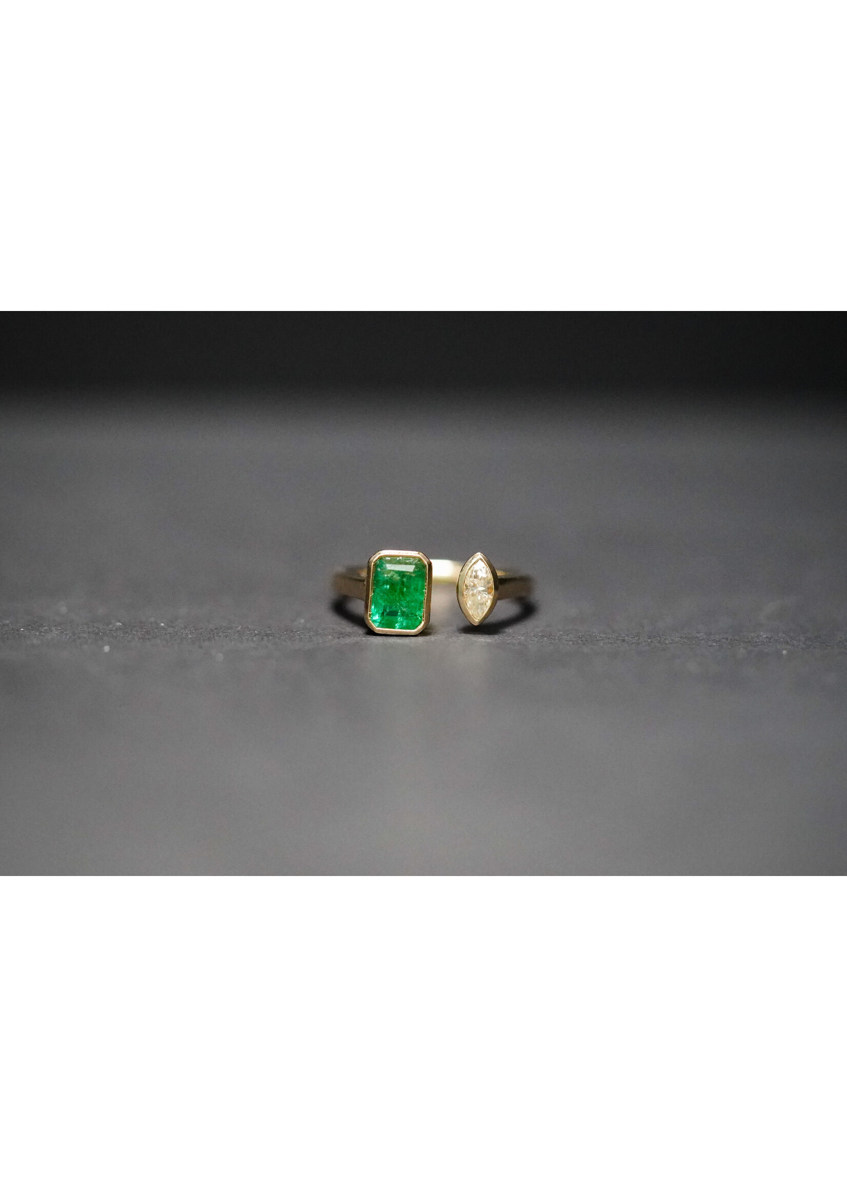 LVEX- 14KY 2.9g 1.58ctw (1.35ctr) Emerald & Diamond Open Ring (size 5.5)