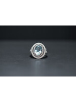 18KW 7.61g 4.06ctw (3.56ctr) Aquamarine & Diamond Halo Fashion Ring (size 7)