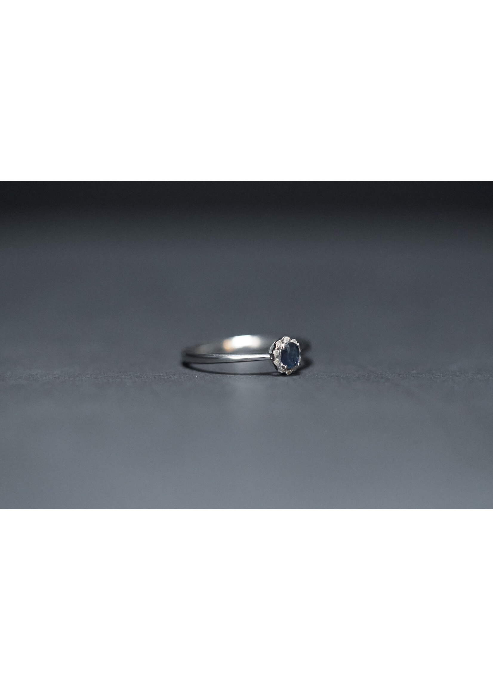 14KW 1.59g .05ctw Sapphire & Diamond Halo Fashion Ring (size 7)