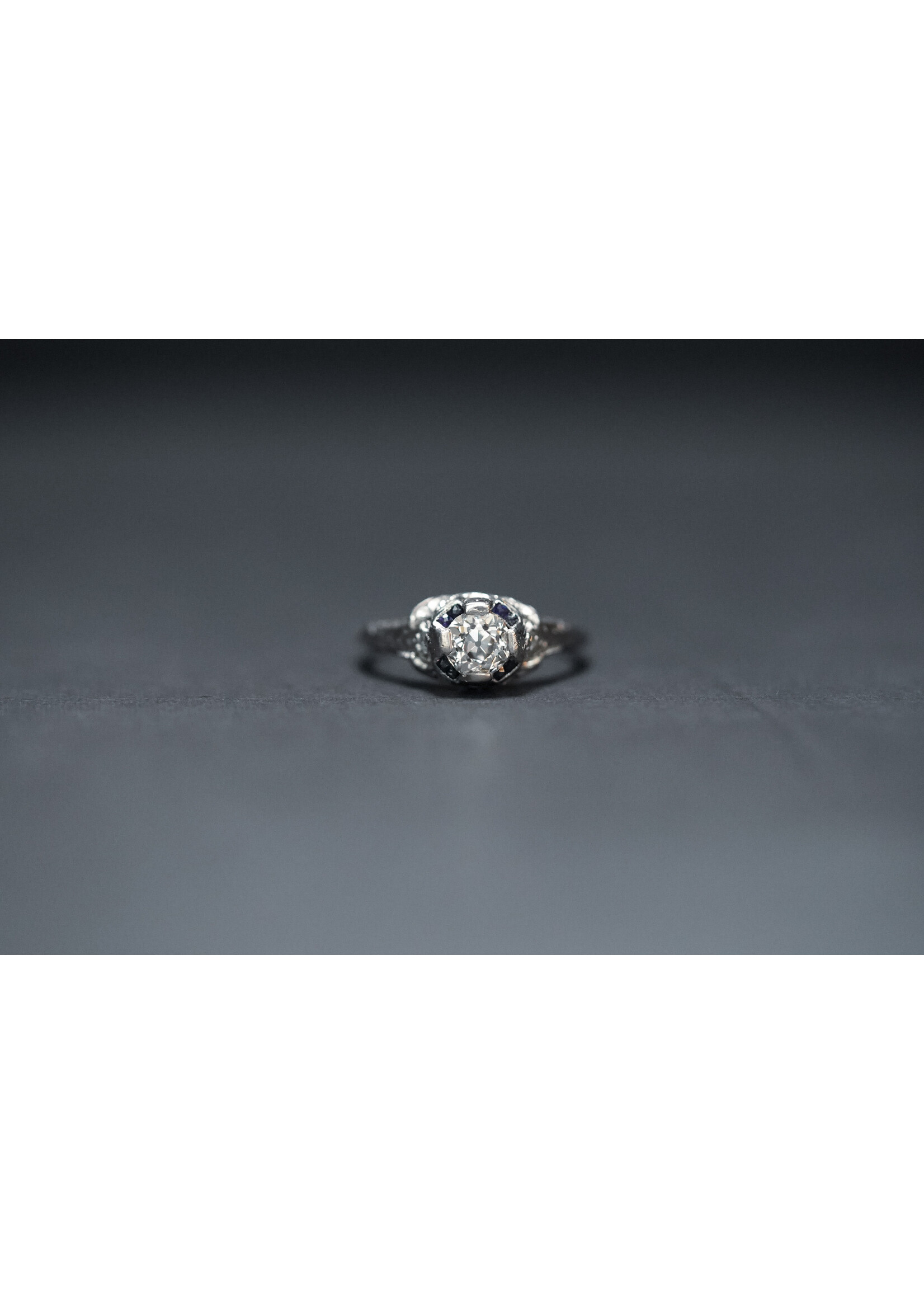 Platinum 4.36g .88ctw (.78ctr ) H/VS2 GIA European Cut Diamond & Sapphire Vintage Ring (size 7)