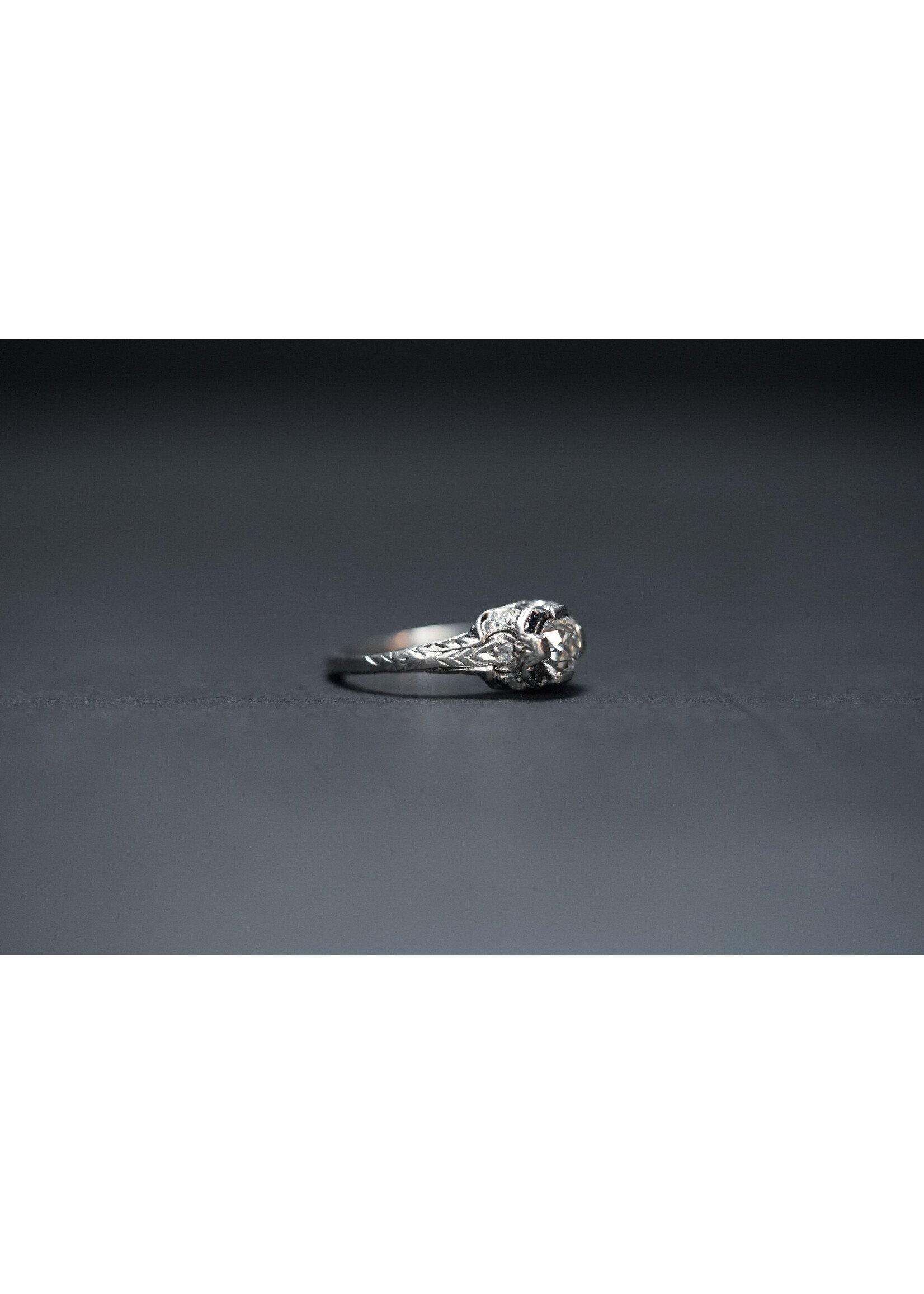 Platinum 4.36g .88ctw (.78ctr ) H/VS2 GIA European Cut Diamond & Sapphire Vintage Ring (size 7)