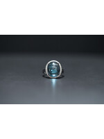 14KW 5.20g 8.04ctw (7.90ctr) Topaz & Diamond Halo Ring (size 7.25)