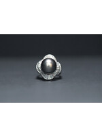 18KW 11.1g .90ctw Diamond 12.5mm Tahitian Pearl Halo Ring (size 5.75)