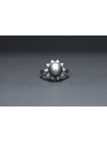 14KW 6.25g .30ctw 10mm Tahitian Pearl Halo Ring (size 6.75)