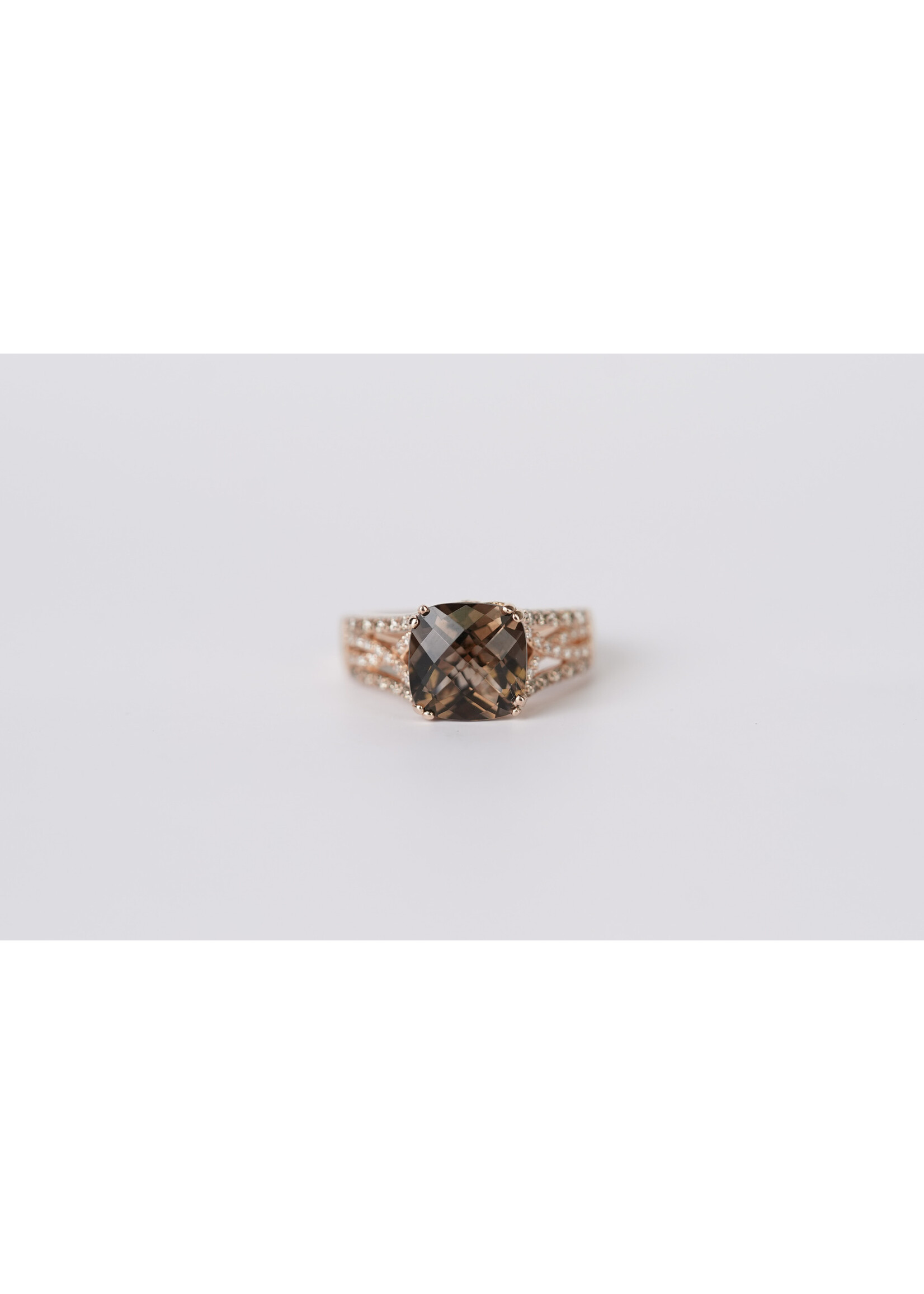 14KR 6.20g 4.26ctw (3.86ctr) Smoky Quartz & Diamond Levian Fashion Ring (size 8.5)