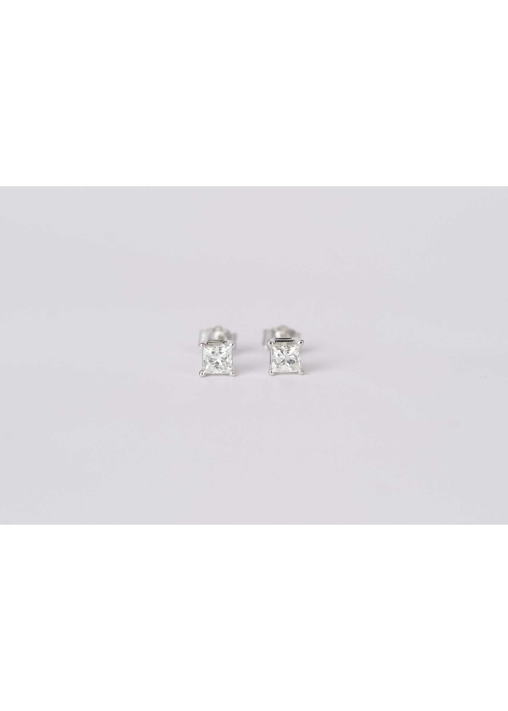 EETX- 14KW .80ctw J/SI2-I1 Princess Cut Diamond Stud Earrings