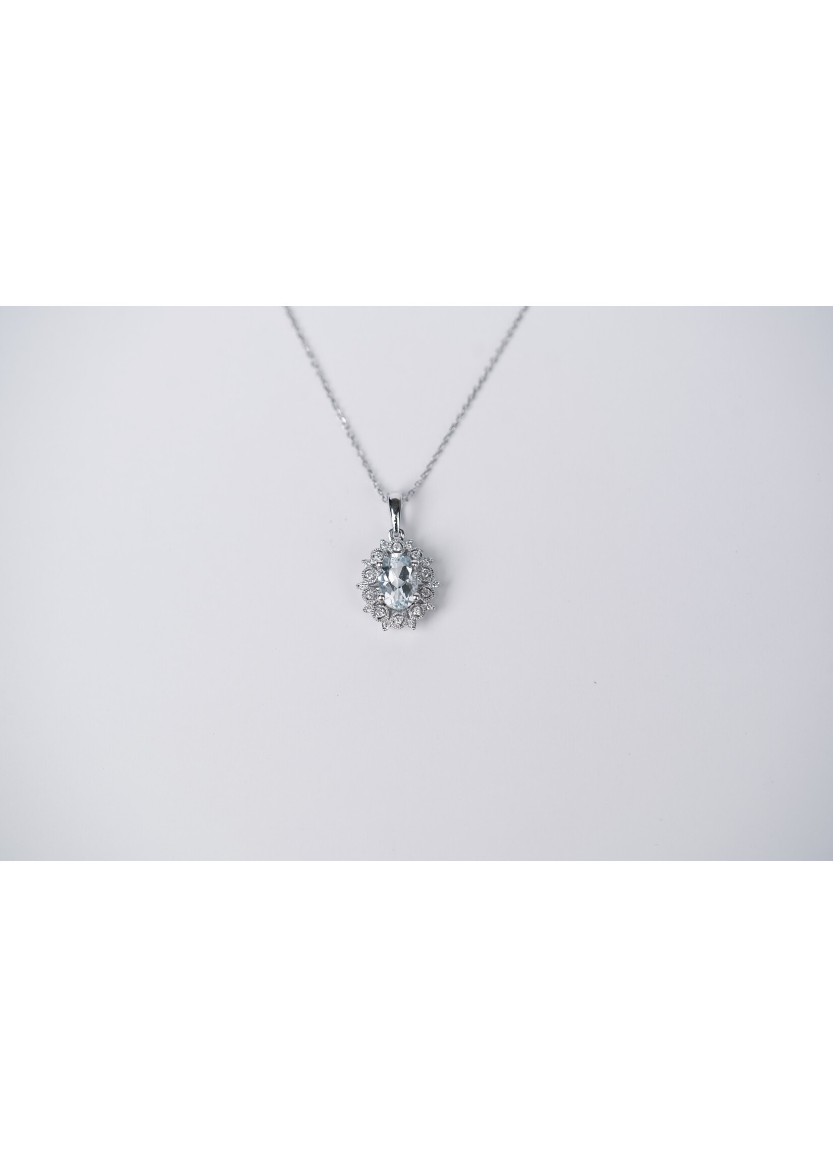 14KW 2.0g .83ctw Aquamarine & Diamond Pendant 16-18"