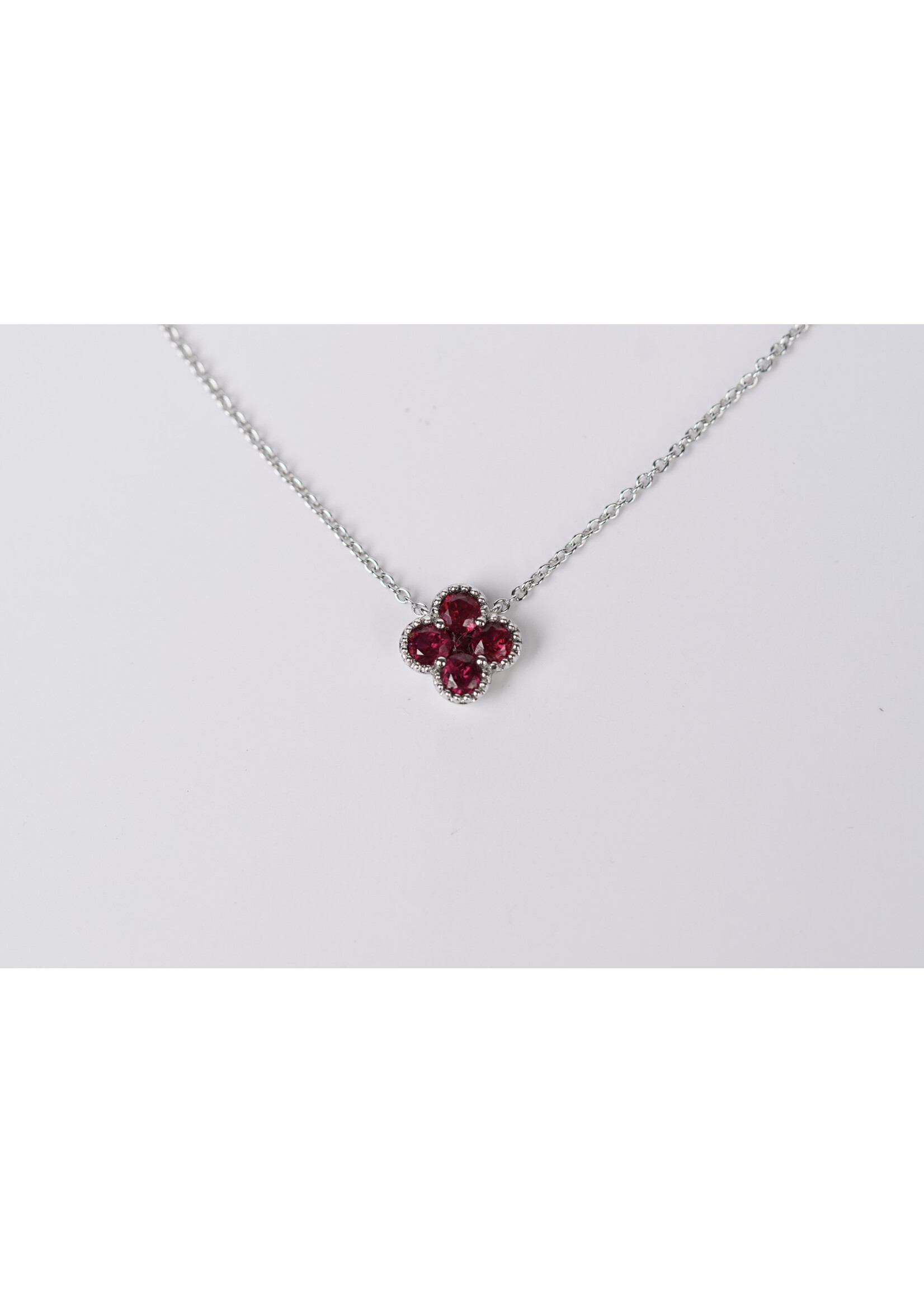 18KW 2.4g .58ctw Ruby Cluster Pendant 16-18"