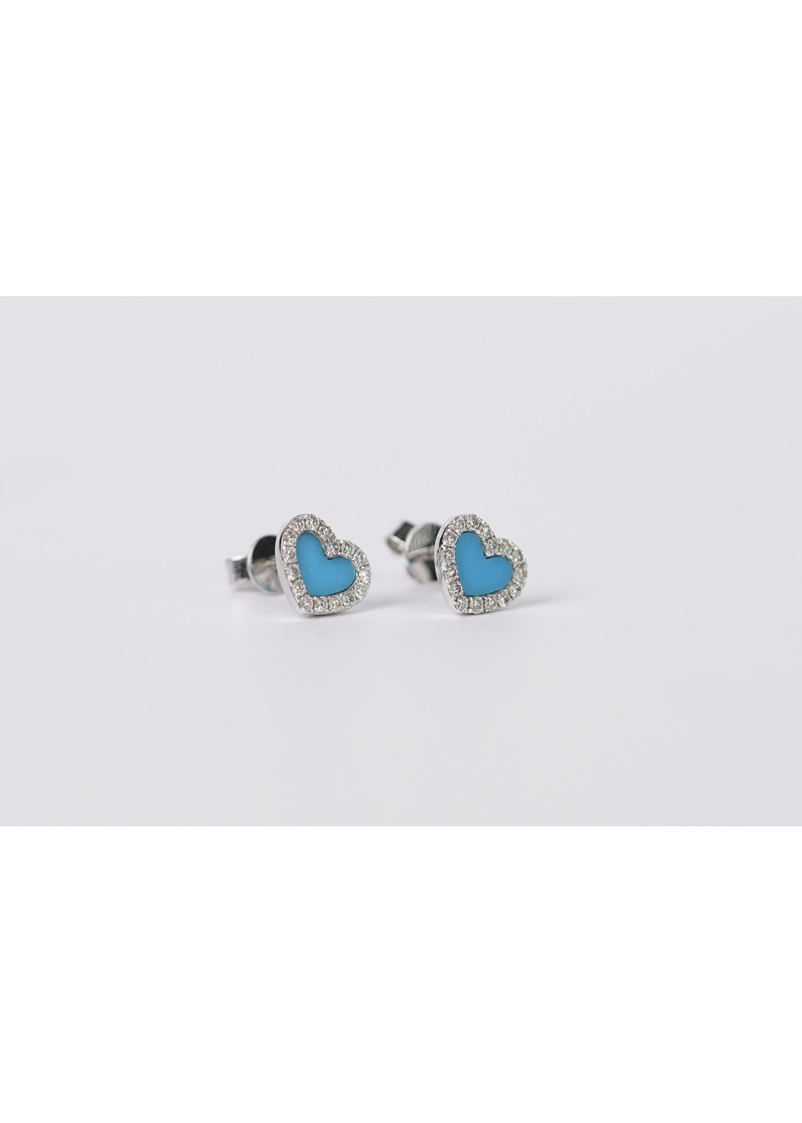 14KW 1.30g .25ctw Turquoise & Diamond Heart Stud Earrings