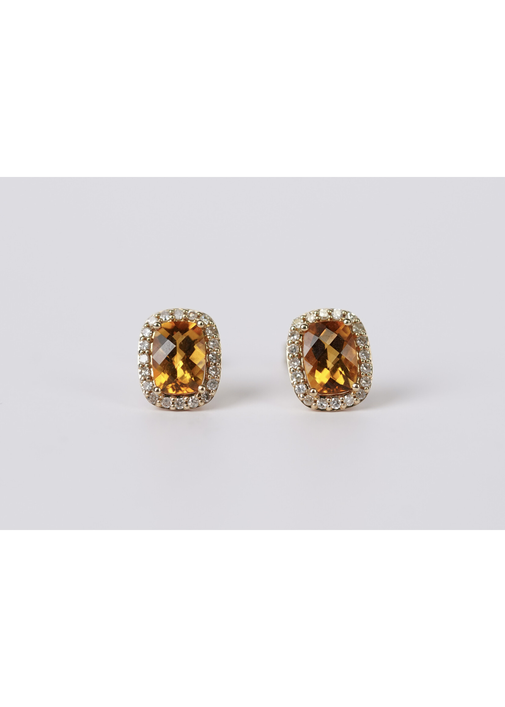 14KY 1.65ctw (1.40ctrs) Citrine & Diamond Halo Stud Earrings