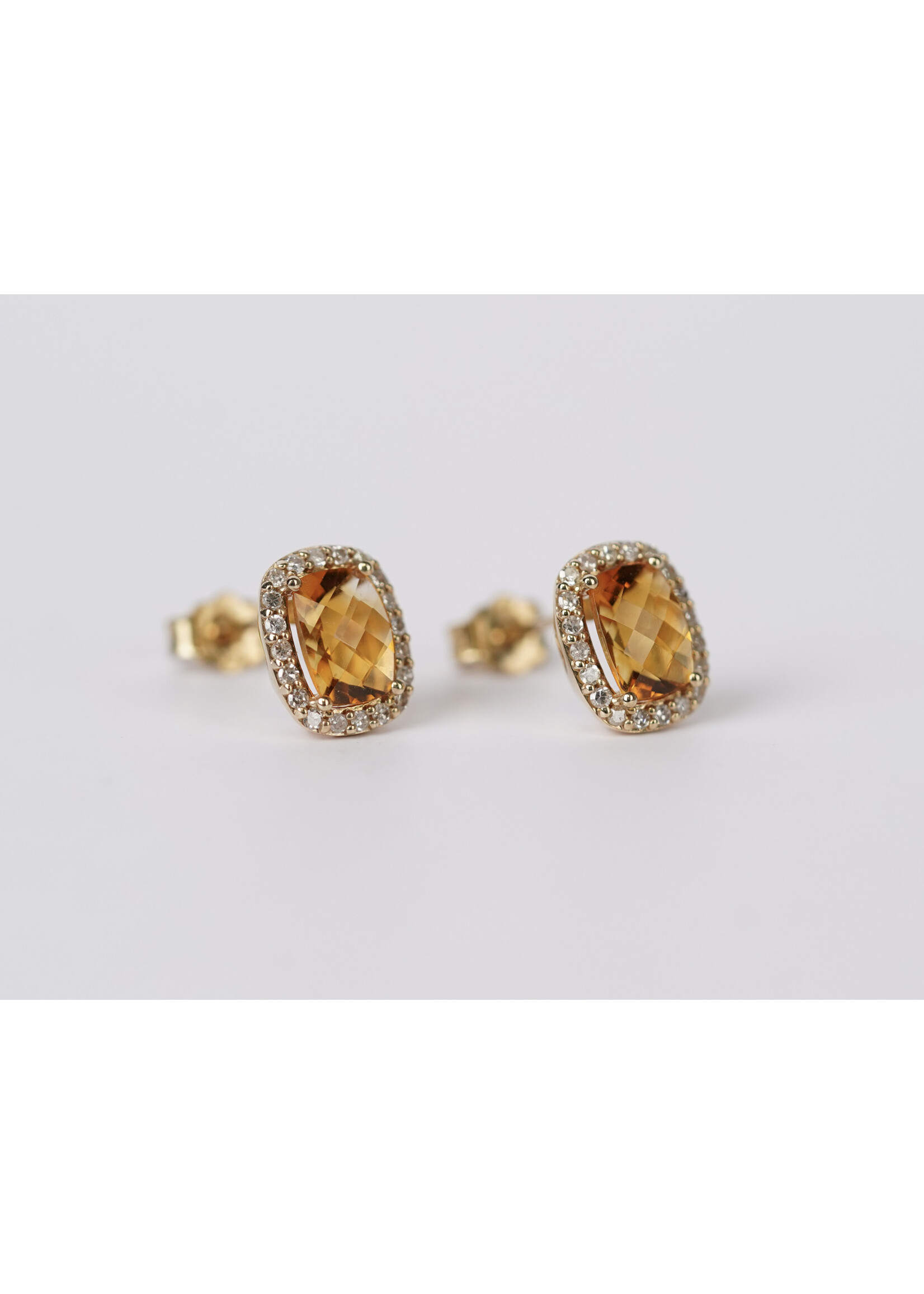 14KY 1.65ctw (1.40ctrs) Citrine & Diamond Halo Stud Earrings