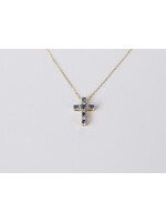 14KY 1.8g .18ctw Sapphire & Diamond Cross Necklace 16-18"