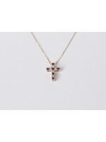 14KY 1.8g .18ctw Ruby & Diamond Cross Necklace 16-18"