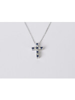 14KW 1.8g .18ctw Sapphire & Diamond Cross Necklace 16-18"