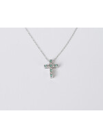 14KW 1.80g .18ctw Emerald & Diamond Cross Necklace 16-18"