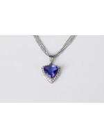 14KW 11.65g 7.60ctw (7.00ctr) Tanzanite Halo Necklace 16"