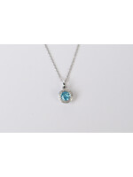 14KW 2.43g 1.00ctw (.90ctr) Blue Topaz & Diamond Halo Pendant 18"