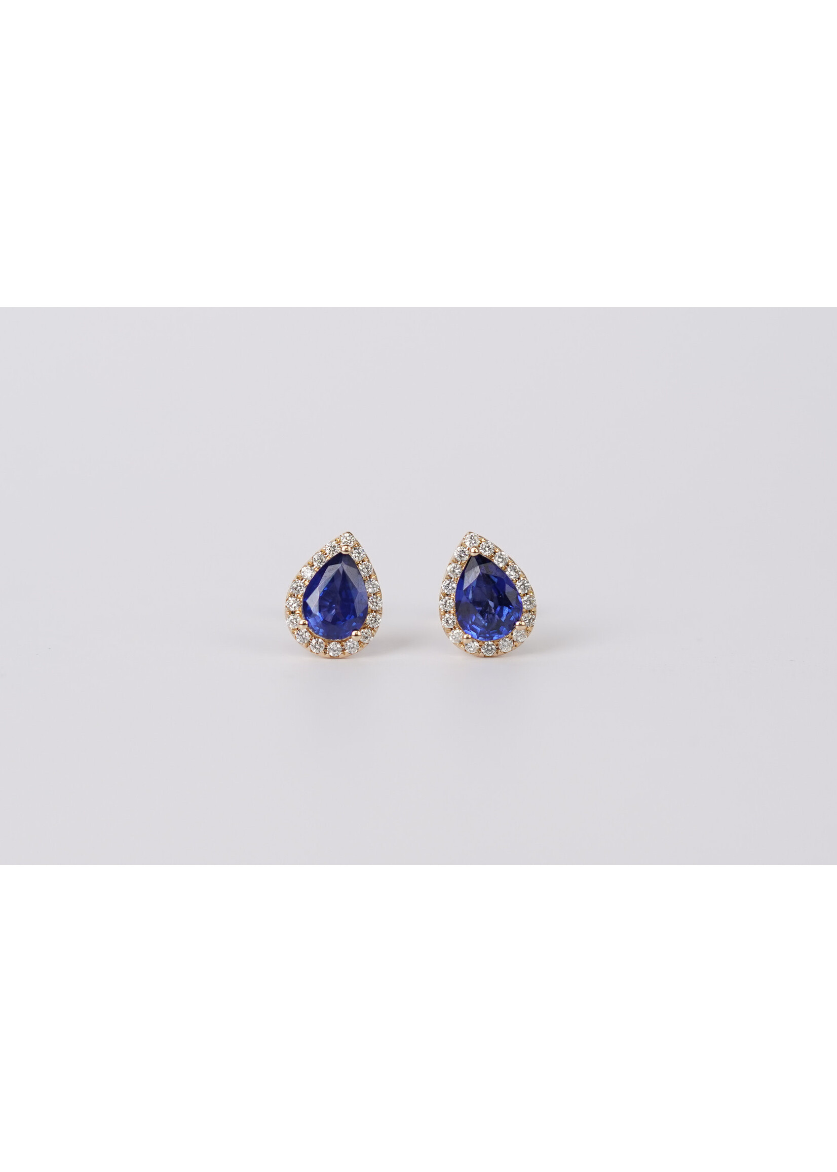 14KY 1.70g 2.06ctw Sapphire & Diamond Halo Stud Earrings