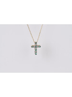 14KY 1.8g .18ctw Emerald & Diamond Cross Necklace 16-18"