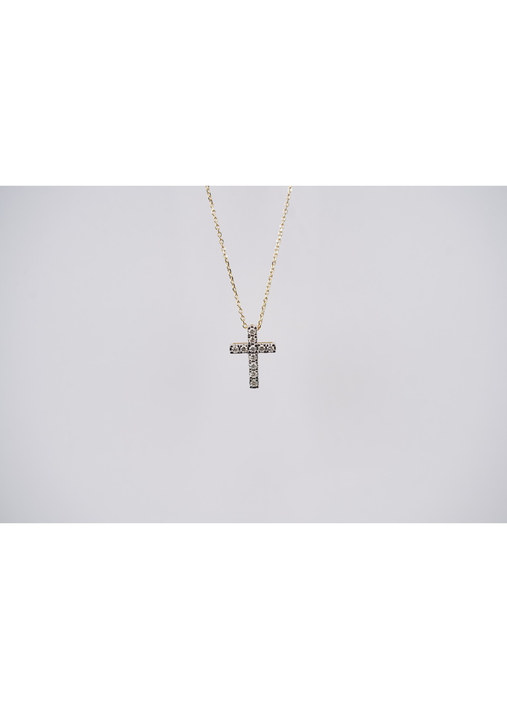 14KY 2.00g .17ctw Diamond Cross Necklace 16-18"