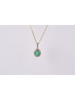 14KY 1.62g .49ctw (.40ctr) Emerald & Diamond Halo Pendant 16"