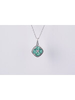 14KW 1.8g .64ctw Emerald & Diamond Halo Pendant 18"