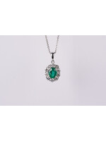 14KW 3.79g 1.50ctw (.75ctr) Emerald & Diamond Halo Pendant 16-18'