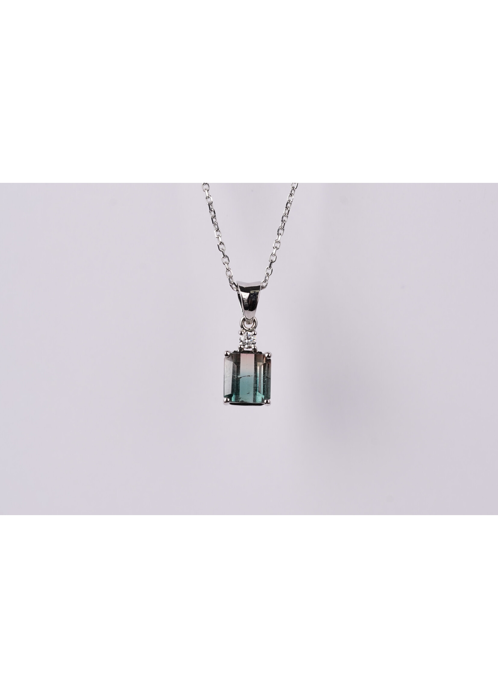 14KW 3.00g 1.88ctw Bi-Color Tourmaline & Diamond Pendant 18"