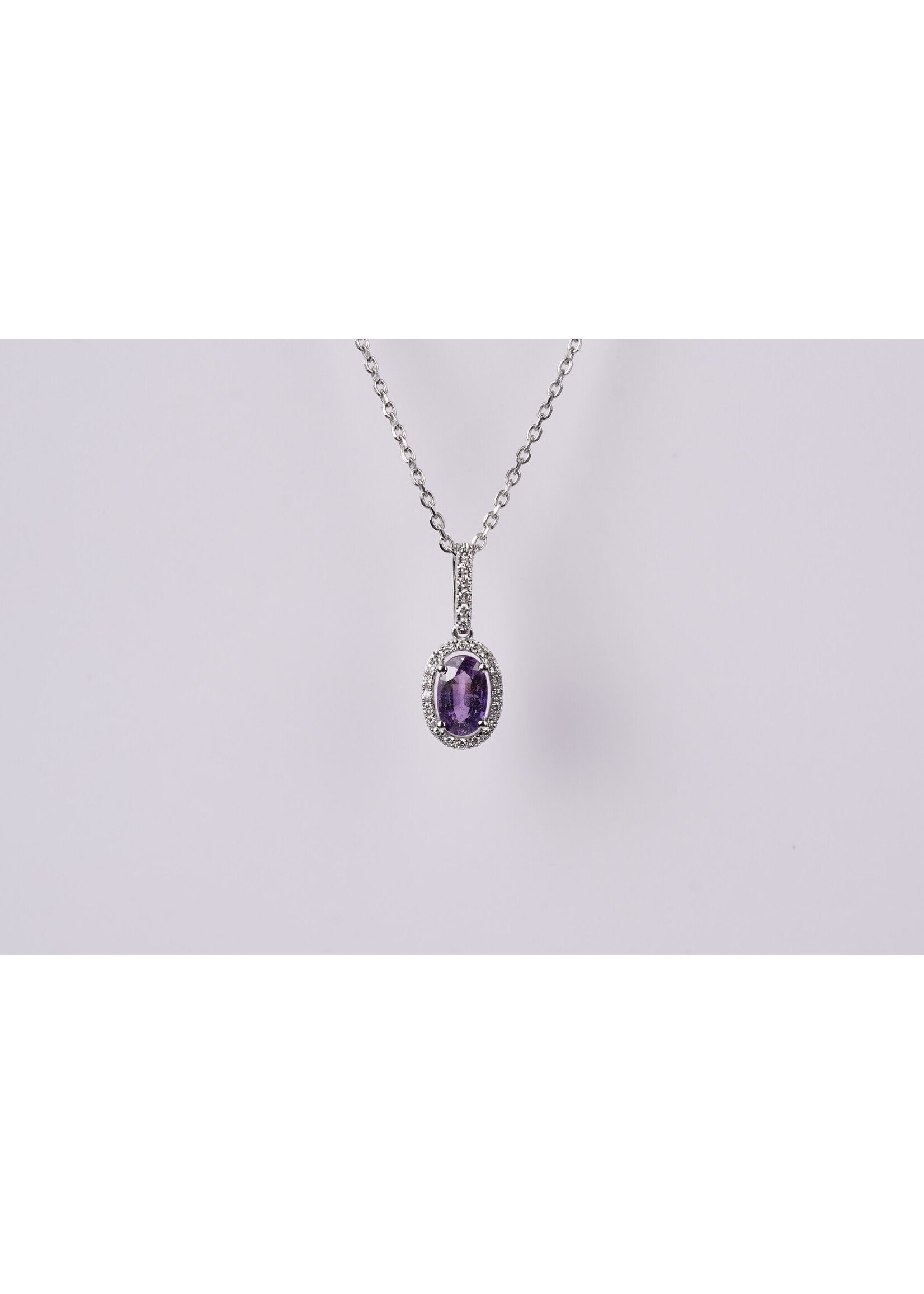 14KW 4g 1.38ctw (1.19ctr) Purple Sapphire & Diamond Halo Pendant 16-18"