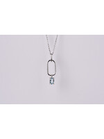 14KW 2.78g .45ct Oval Aquamarine Paperclip Pendant 16-18"