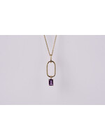 14KY 2.90g 6x4mm Emerald Cut Amethyst Paperclip Necklace 16-18"