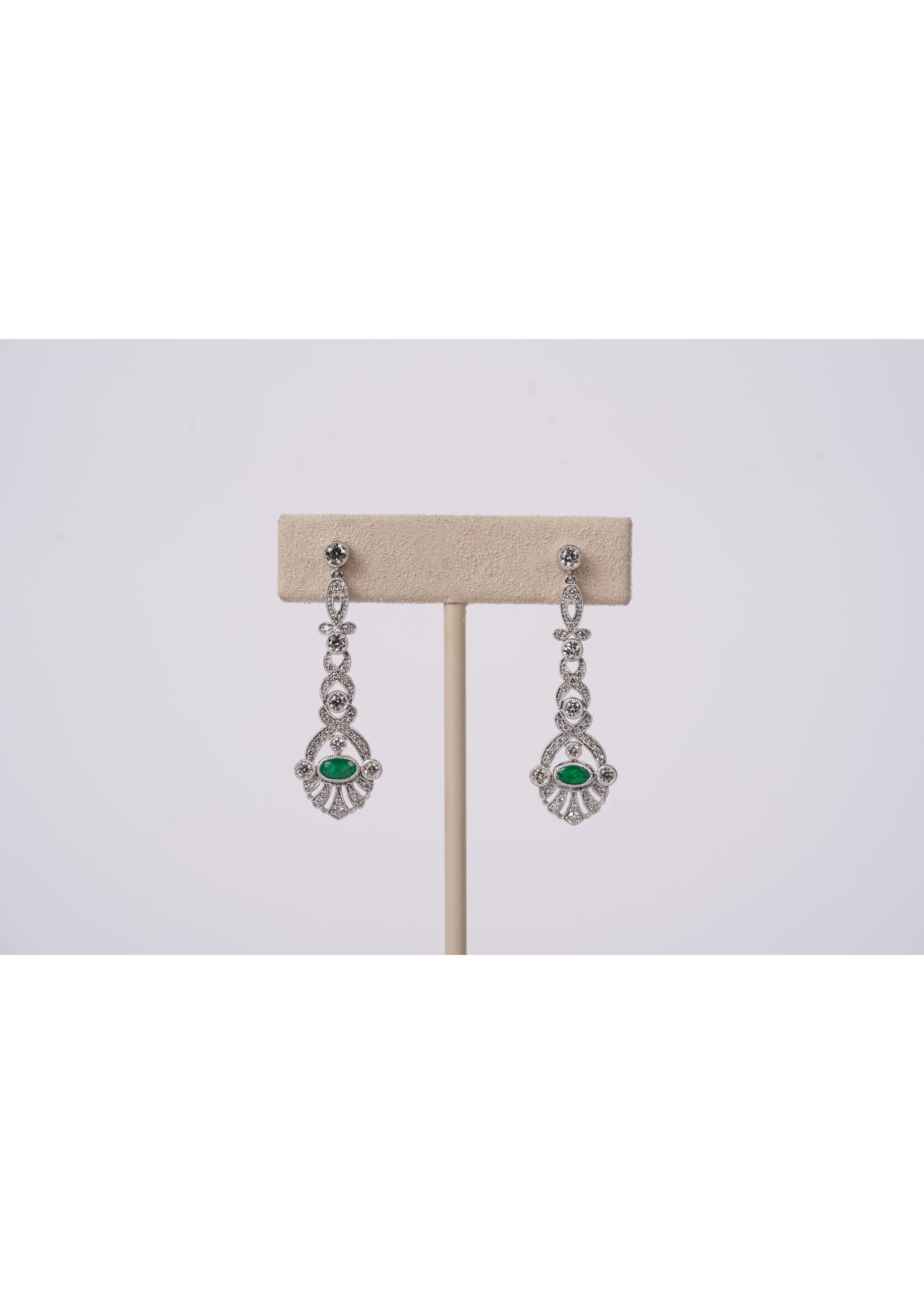 14KW 5.16g 1.00ctw Diamond & Emerald Drop Earrings