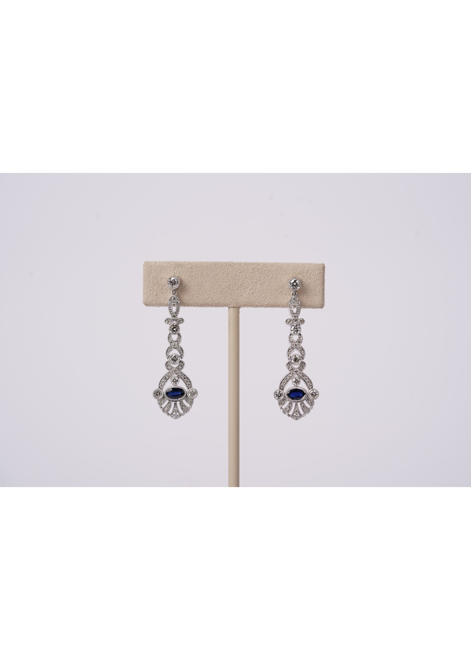 14KW 5.26g 1.00ctw Diamond & Sapphire Drop Earrings