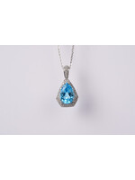 14KW 4.06g 3.65ctw (3.50ctr) Blue Topaz & Diamond Halo Pendant 16-18"