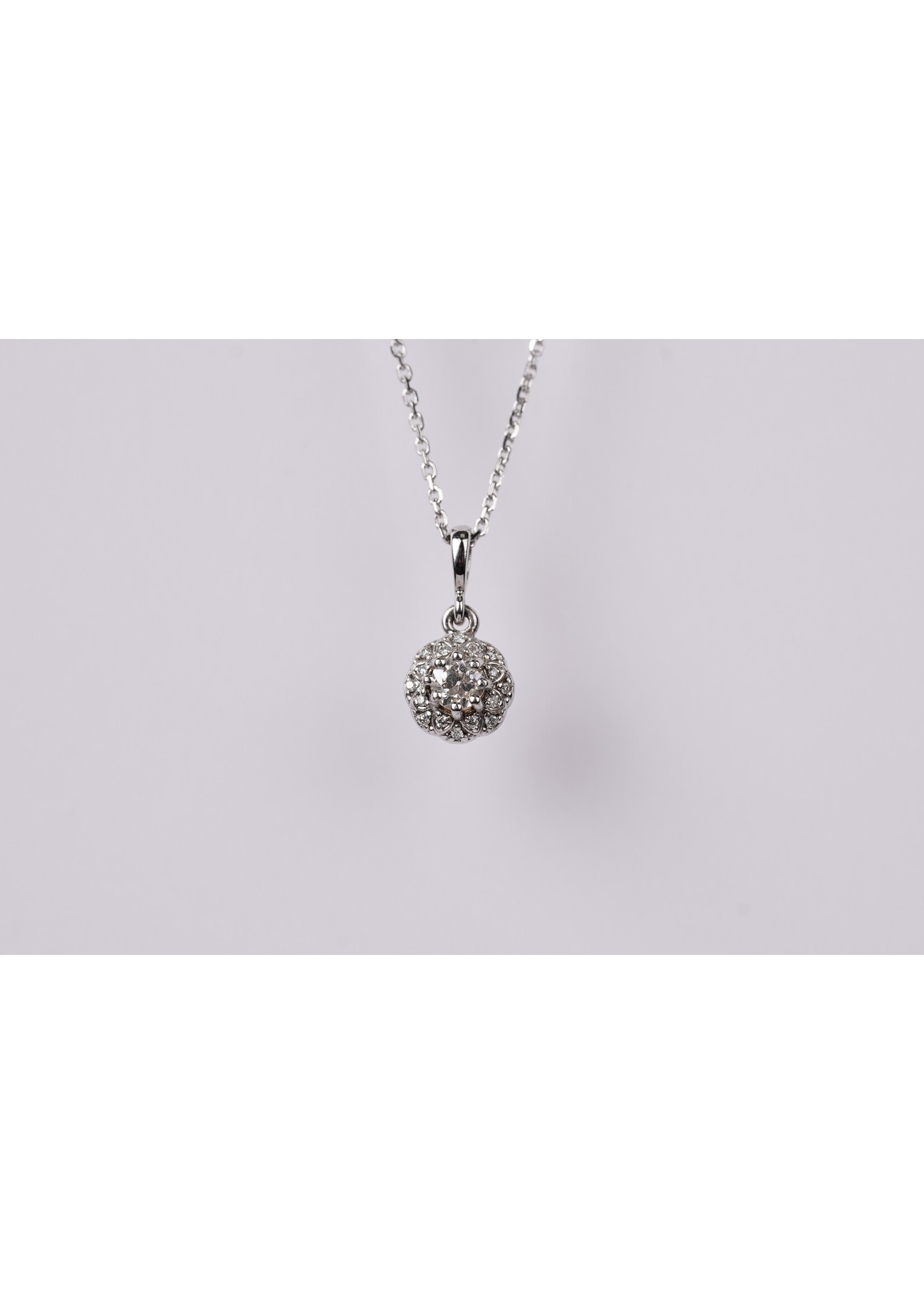 Plat/14KW 3.43g .20ctw Diamond Halo Pendant 18"