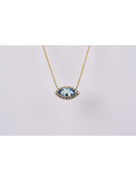 14KY 2.6g 1.11ctw (.94ctr) Aquamarine & Diamond Halo Pendant 18"