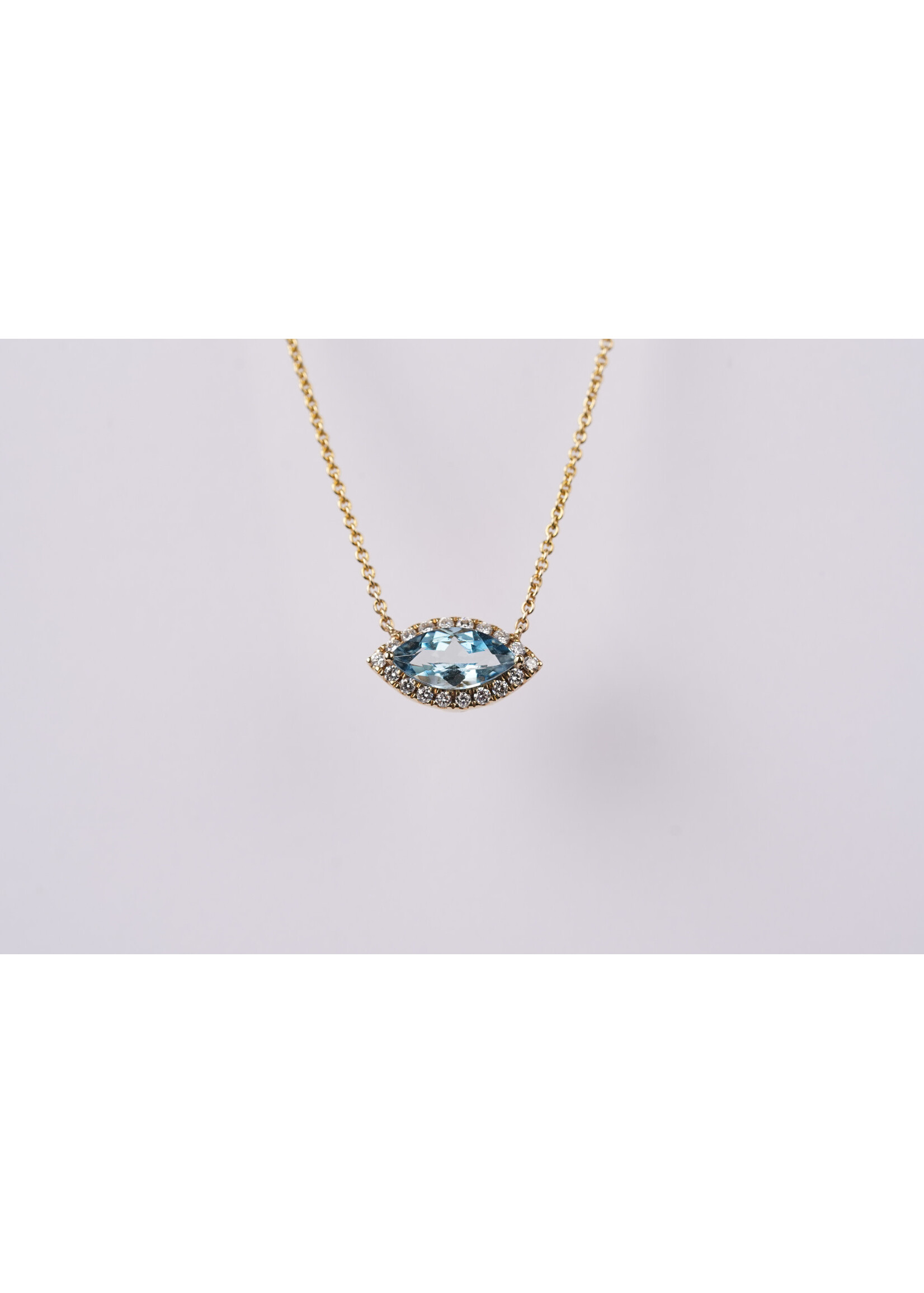 14KY 2.6g 1.11ctw (.94ctr) Aquamarine & Diamond Halo Pendant 18"