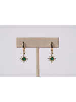 14KY 3.17g .52ctw Emerald & Diamond Star Dangle Earrings