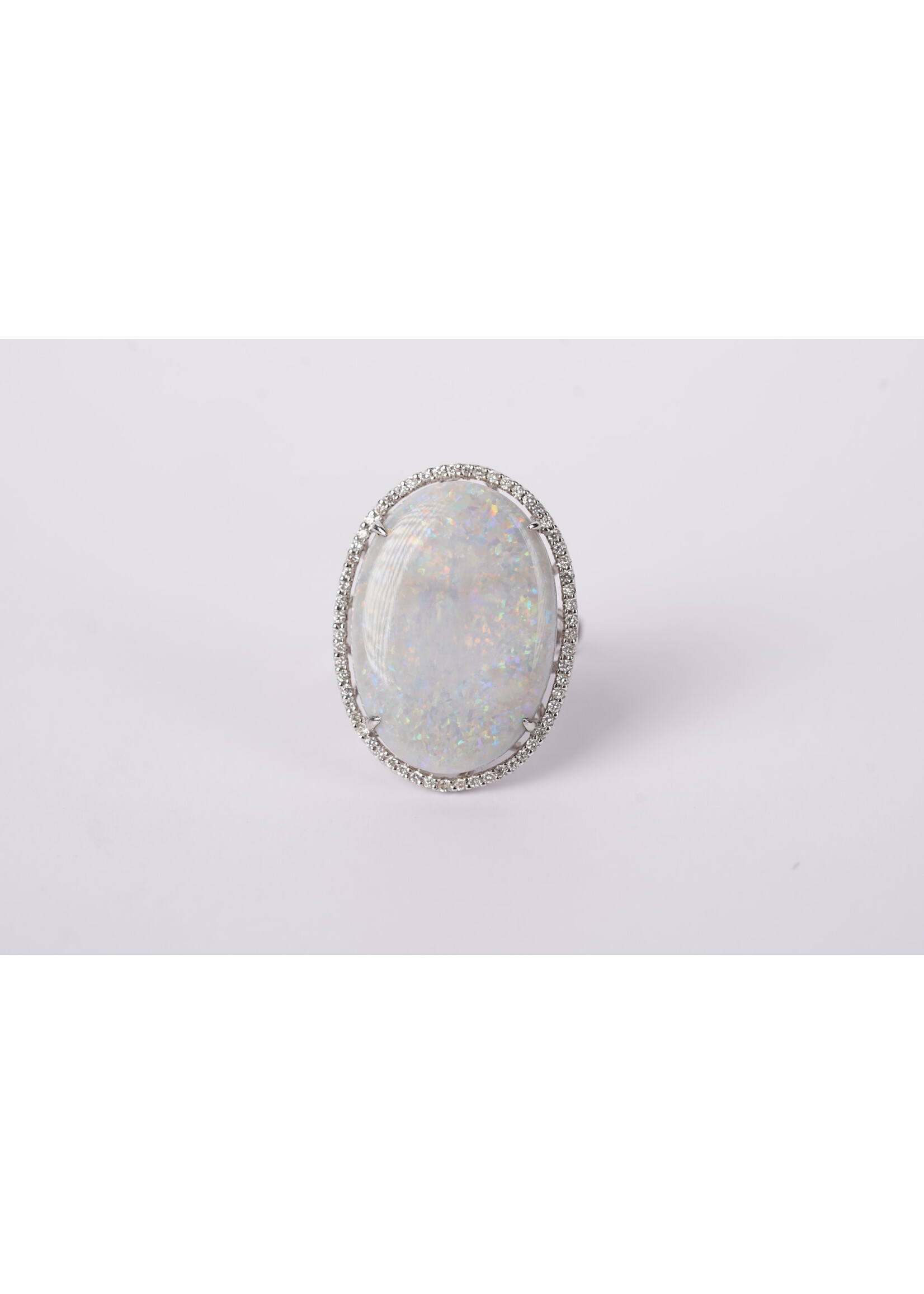 14KW 9.7g 11.73ctw (10.48ctr) Opal & Diamond Halo Fashion Ring (size 6.5)