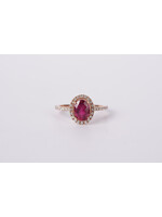 14KR 2.4g 1.62ctw (1.20ctr) Rubelite & Diamond Halo Fashion Ring (size 7)