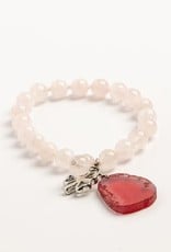 Craft Supplies Semi-Precious Stretch Bracelet Natural Rose Quartz w Agate & Clover Charm