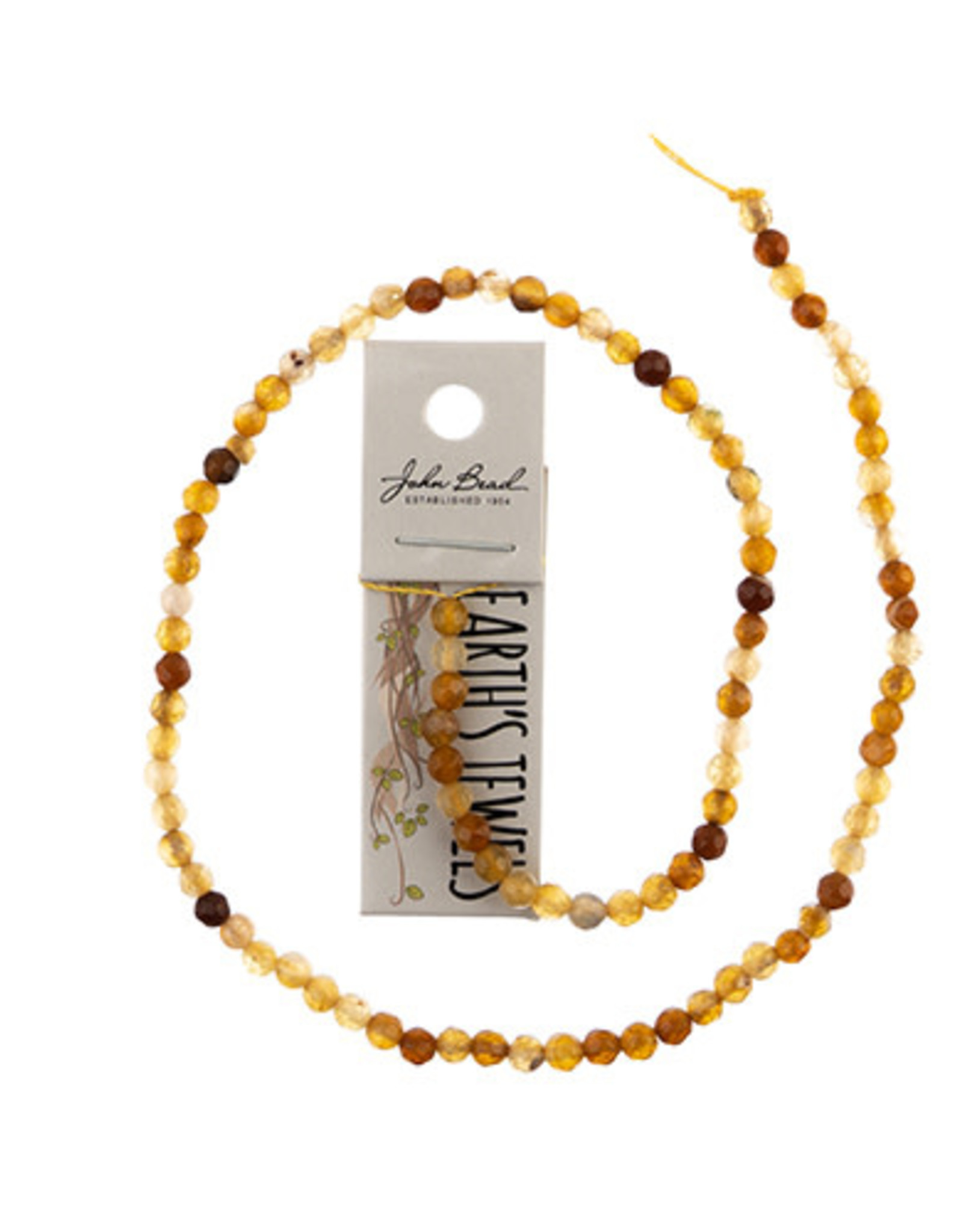 Earth Jewels Earth’s Jewels 16in Natural Agate Round Faceted 4mm Amber