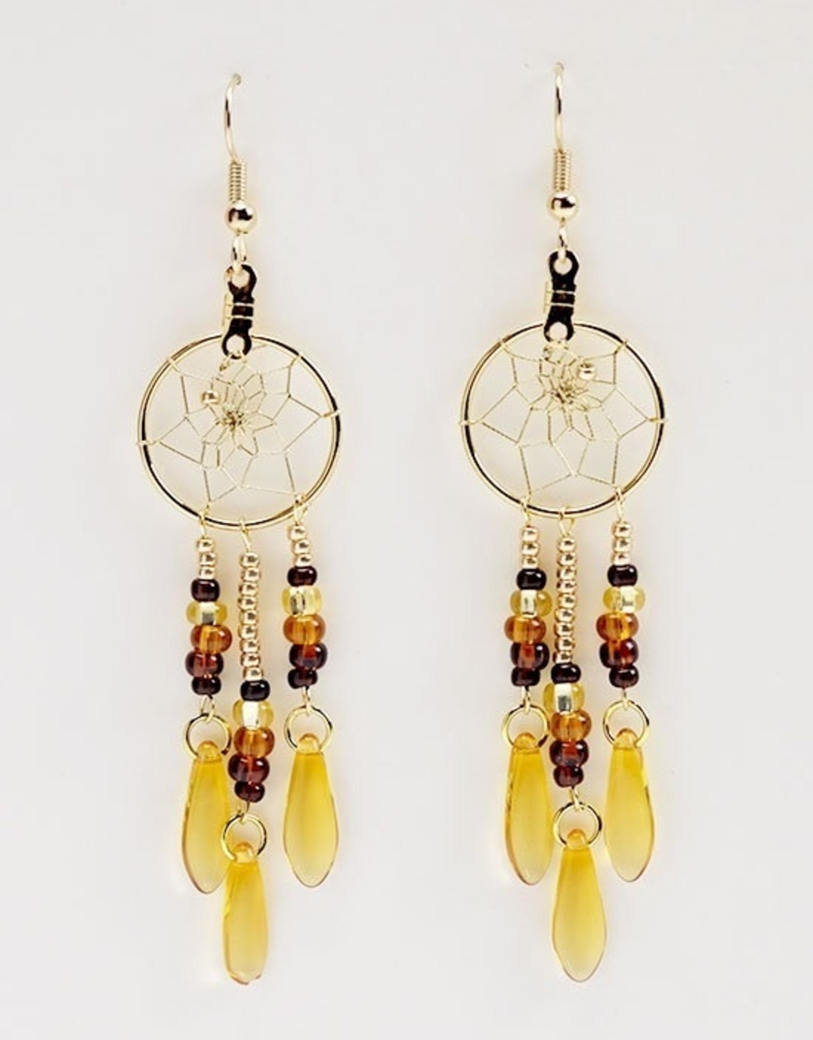 Monague Native Crafts Ltd .75" Dream Catcher Earring w/ Topaz Glass Beads