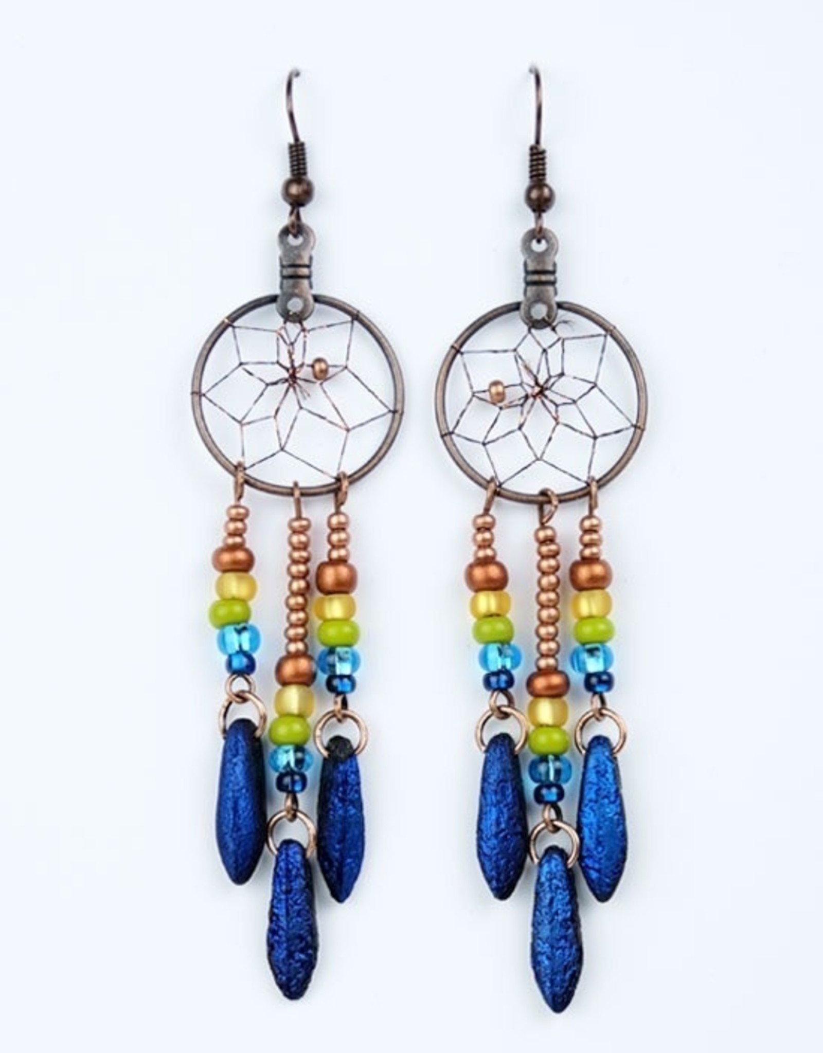 Monague Native Crafts Ltd 75" Dream Catcher Earring w/ Prismatic ColourBeads