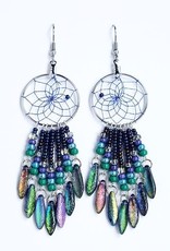 Monague Native Crafts Ltd 1" Dream Catcher  Earrings- Peacock Colour Glass beads